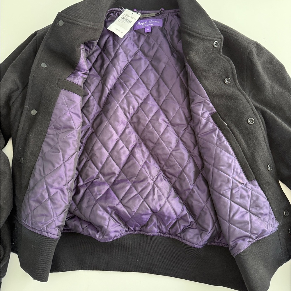 ‼️SOLD ‼️Ralph Lauren Men Yankees Cashmere Jacket Medium M Black Purple Labe - Picture 10 of 15